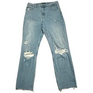 Abercrombie & Fitch Jeans 16L Blue Ultra High Rise Straight Distressed Raw Hem